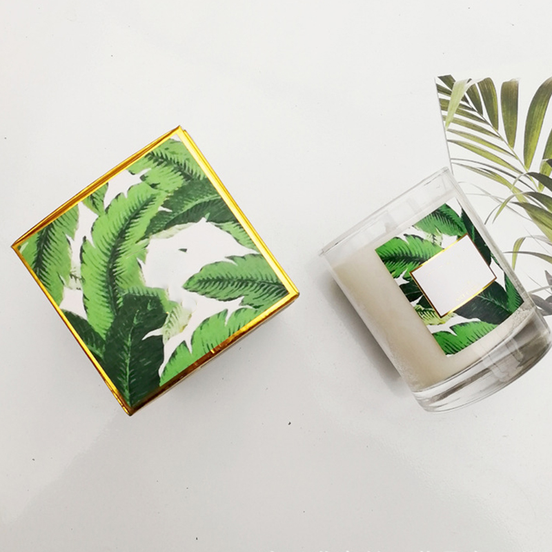 Own brand customized private label OEM ODM glass scented soy candle wholesaler with fresh leaf packaging